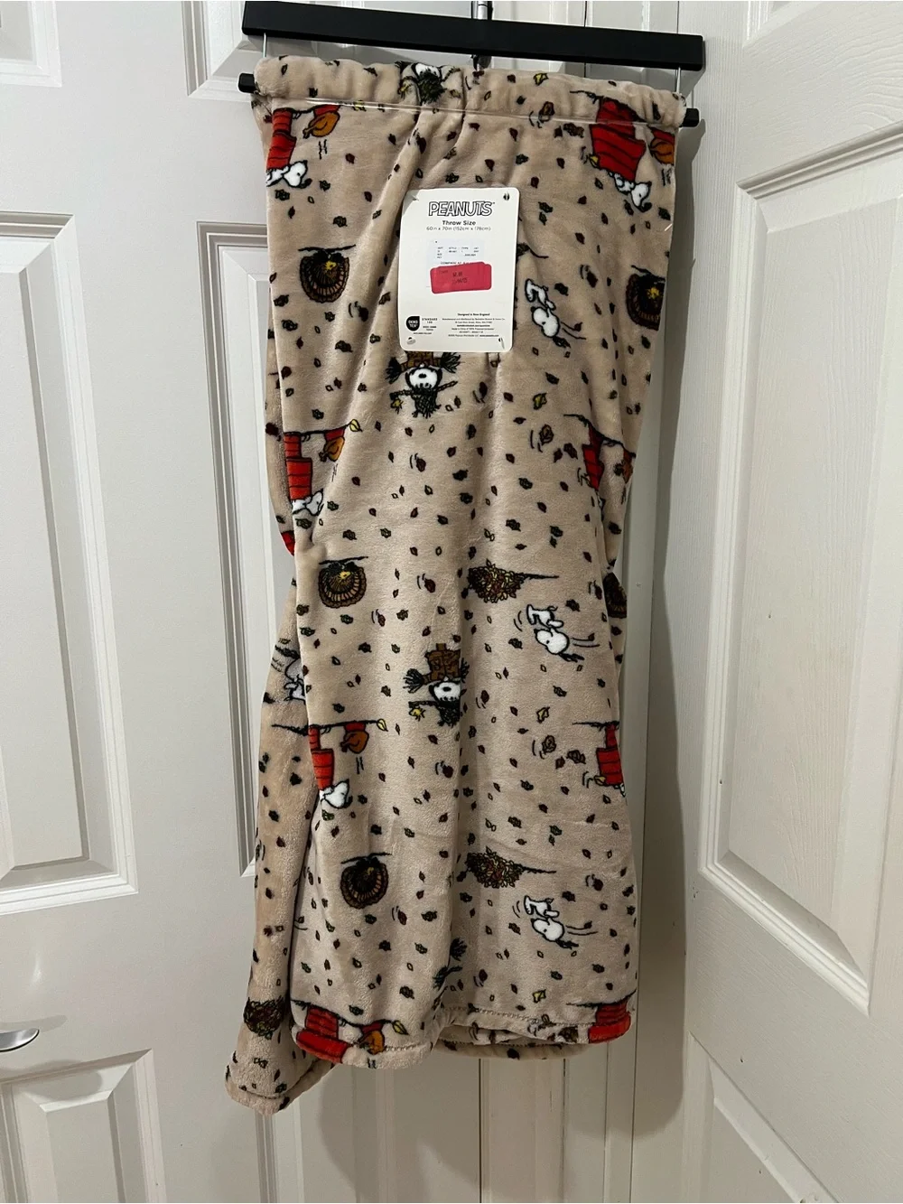 Peanuts Beige Snoopy & Woodstock Fall Plush Throw Blanket